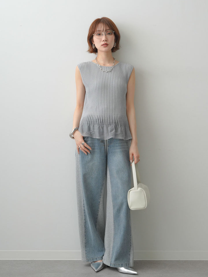 [SET]シアーデザインリブフレアニットトップス+シアーデザインリブフレアニットトップス(2set)