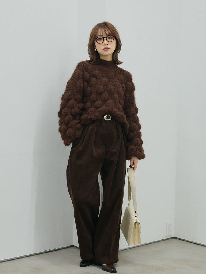 [予約]ポップコーンハイネックニットプルオーバー/brown