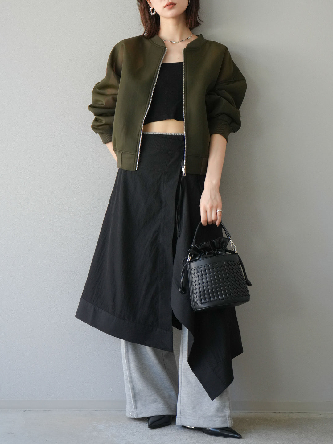 [予約]アシンメトリーレイヤードスカート/ブラック