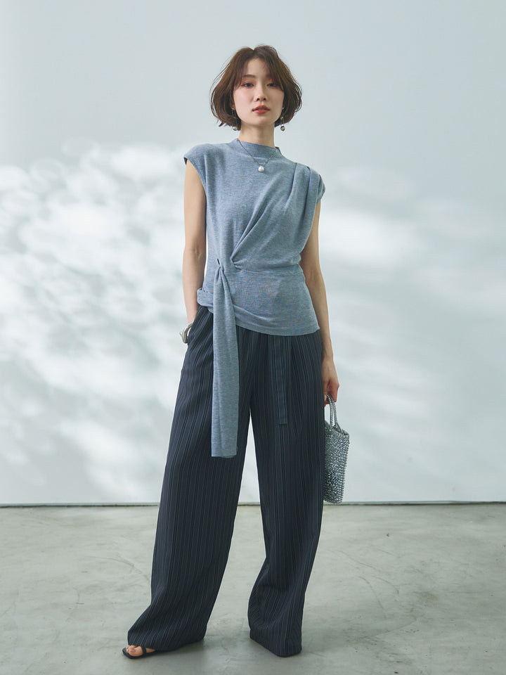 【Allure】[SET]サイドベルトボトルネックノースリーブニットトップス+サイドベルトボトルネックノースリーブニットトップス(2set)