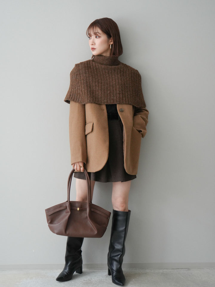 [SET]ケープ付ノーカラージャケット+ベルト付きタックミニスカート(2set)