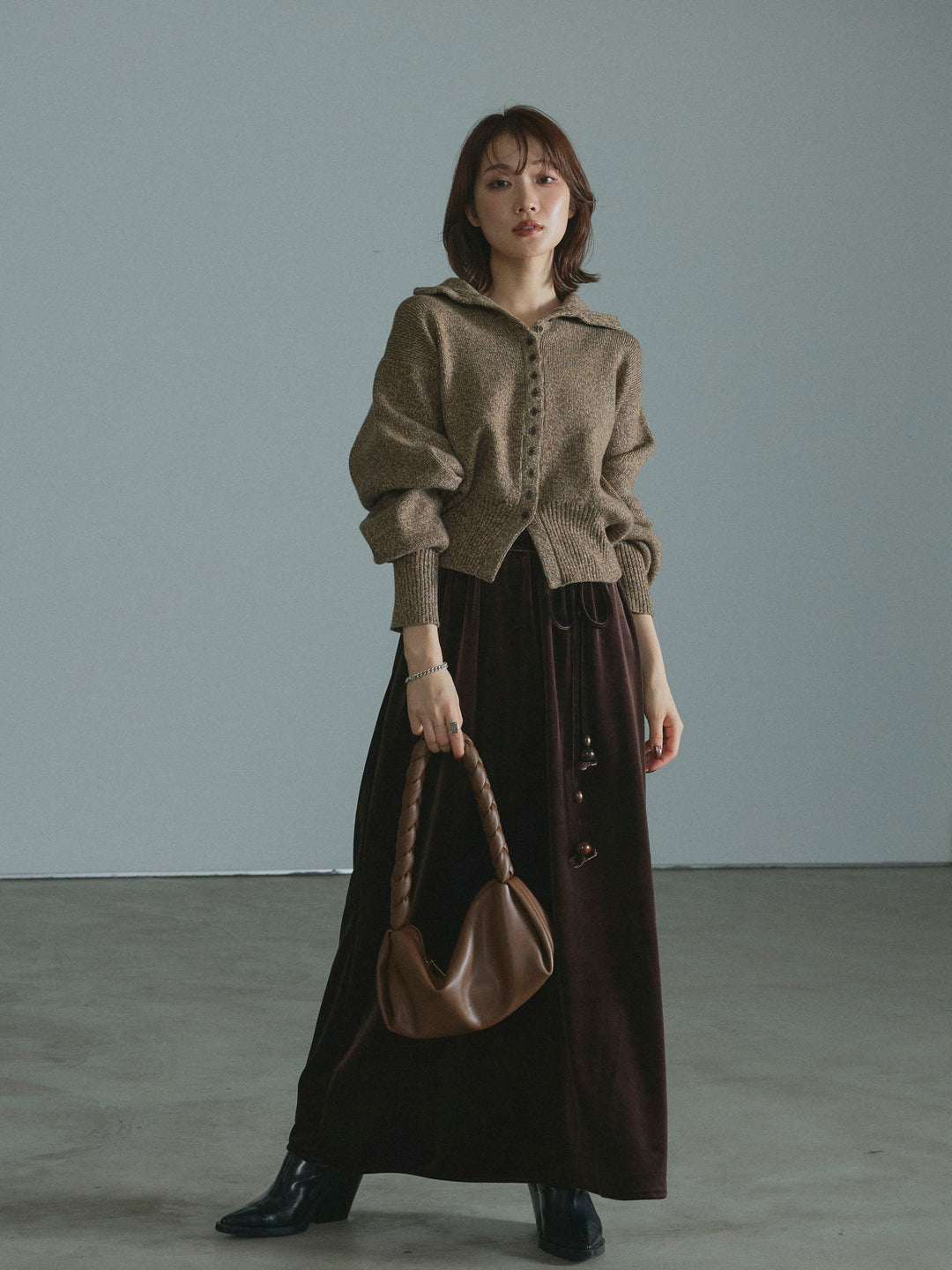 [予約]ベロアナロースカート/brown