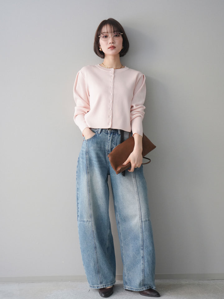 [予約]クリアボタンタックニットカーディガン/pink