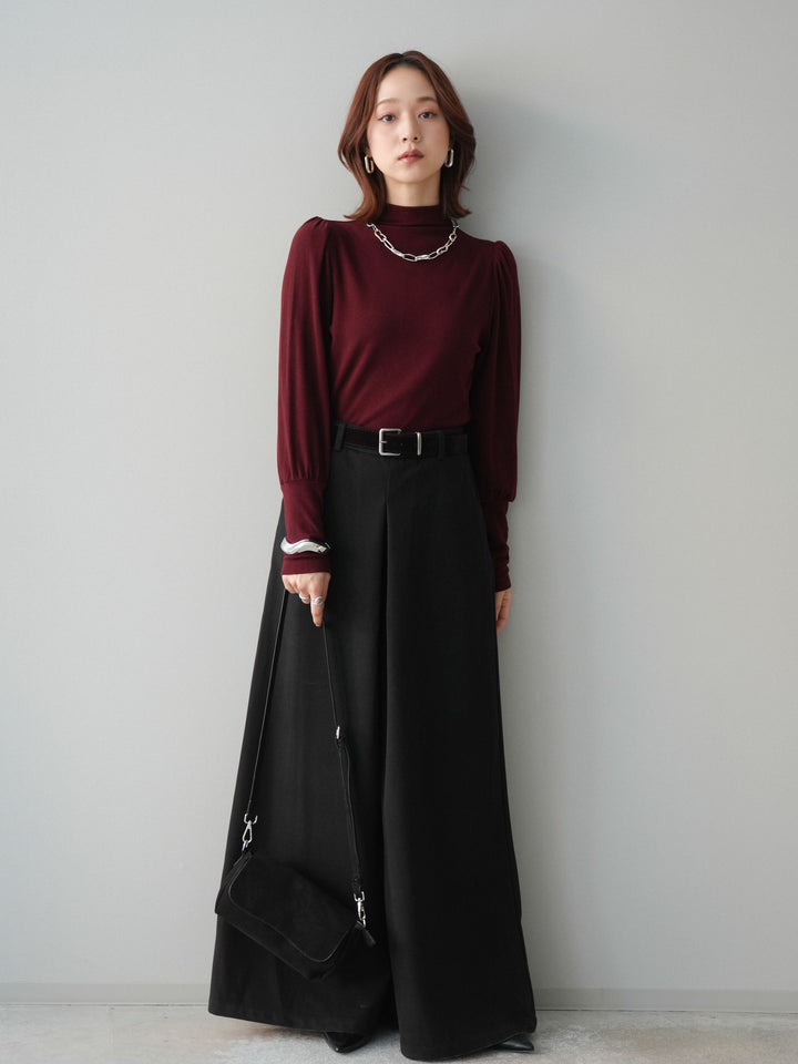 [予約]ベルト付きフロントタックワイドパンツ/black