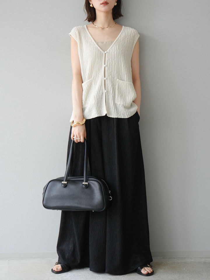 [SET] 波浪夏季針織背心+柳葉寬腿褲（2件套）