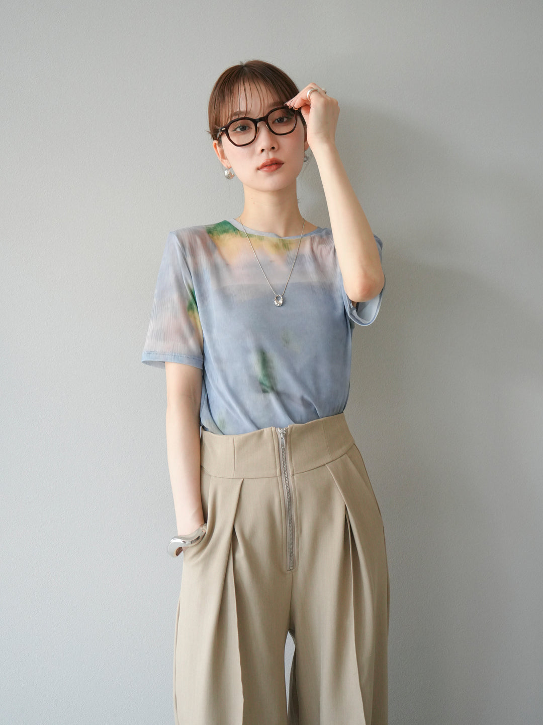 [予約]タイダイ柄シアーハーフトップス/サックス