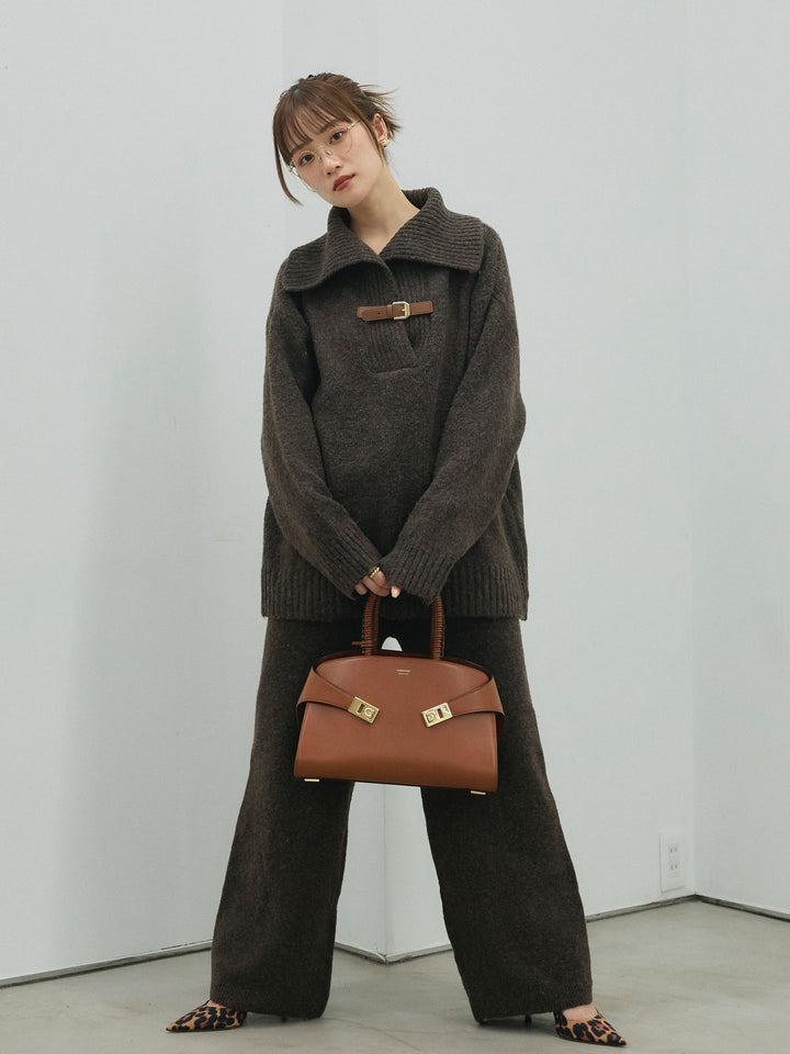 [SET]ベルトデザインポロニット&ニットパンツSET UP