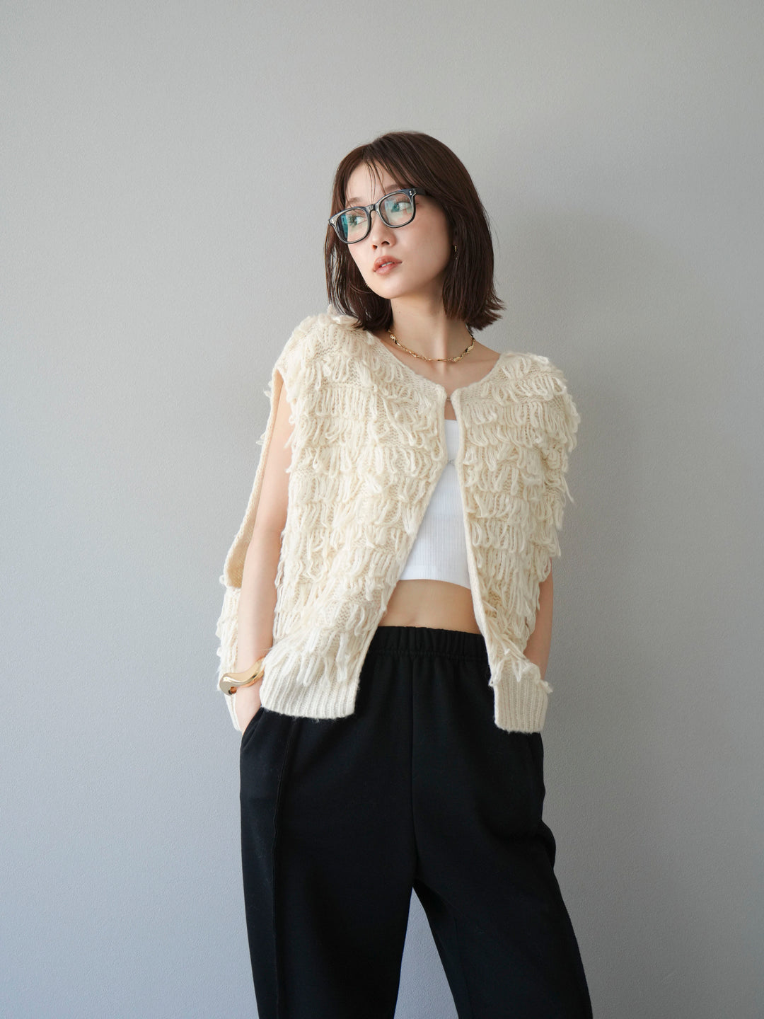 [予約]ループデザインベスト/アイボリー