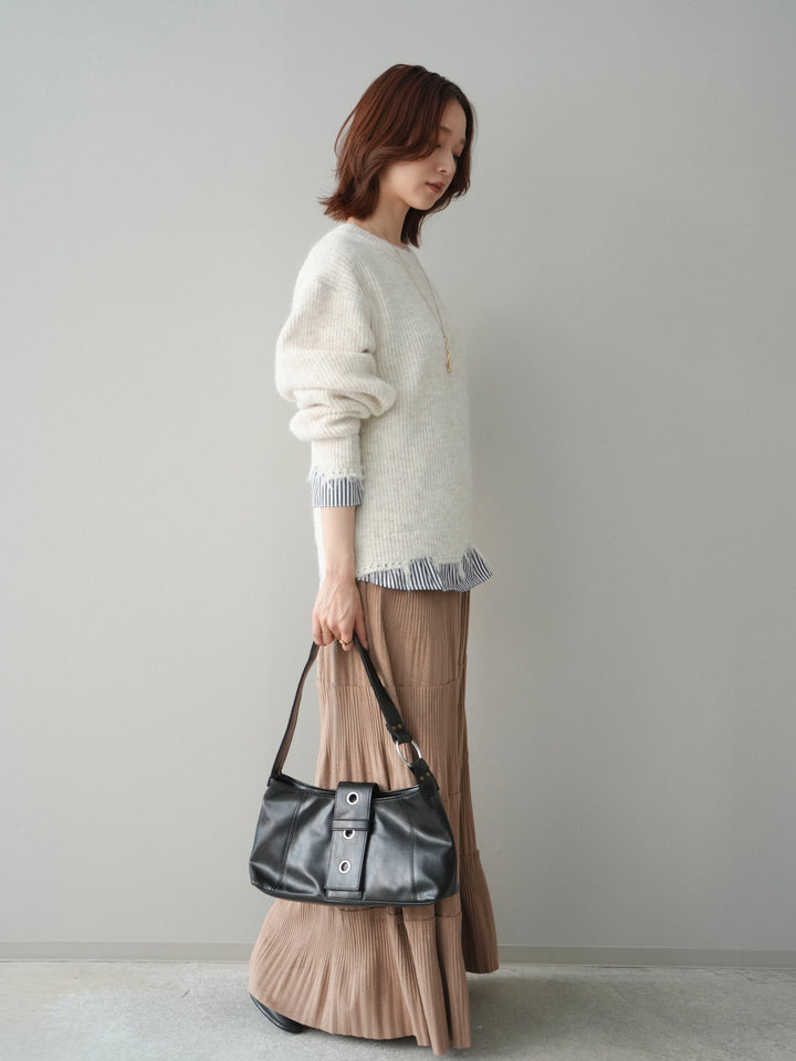 [SET]型押しスエードティアードプリーツスカート+型押しスエードティアードプリーツスカート(2set)