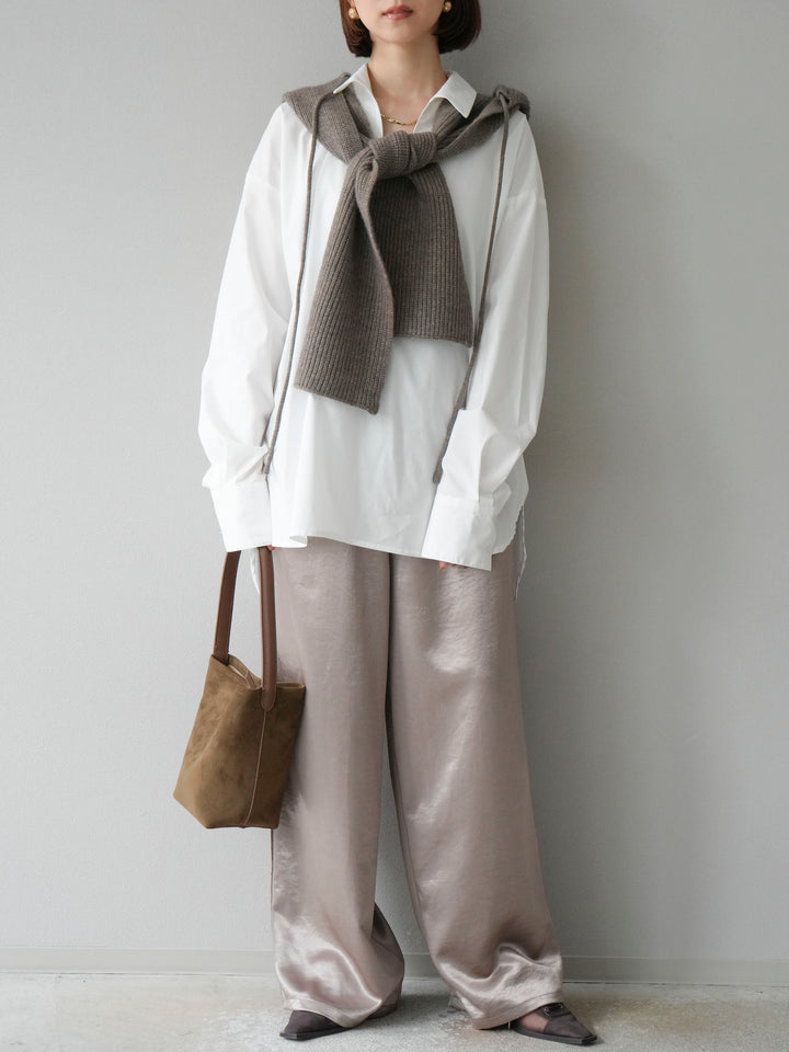 [予約]サテンラインワイドパンツ/グレージュ