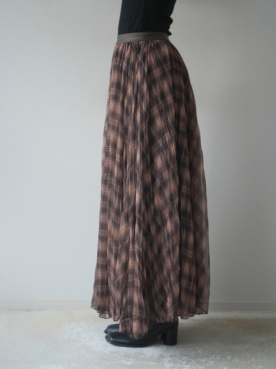 [予約]チェック柄ワッシャープリーツスカート/yellow