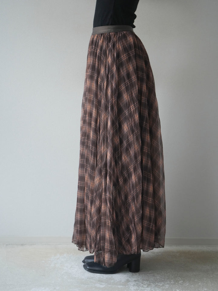 [予約]チェック柄ワッシャープリーツスカート/yellow