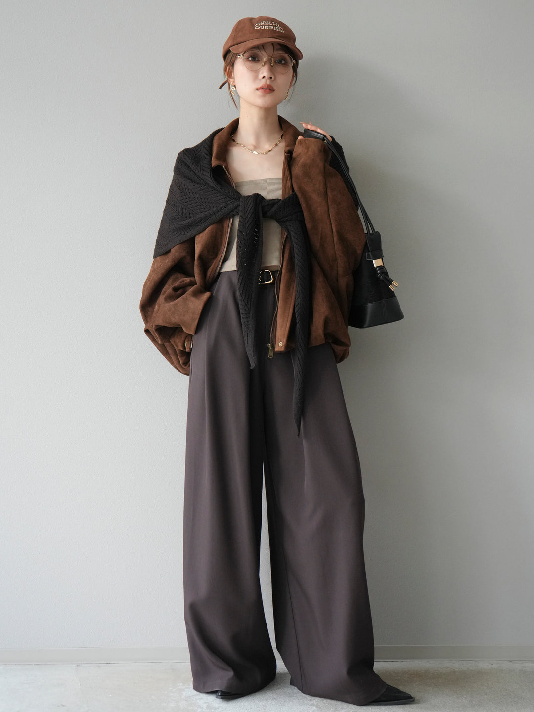 [SET] 麂皮外套+皮帶環設計寬褲（2套）