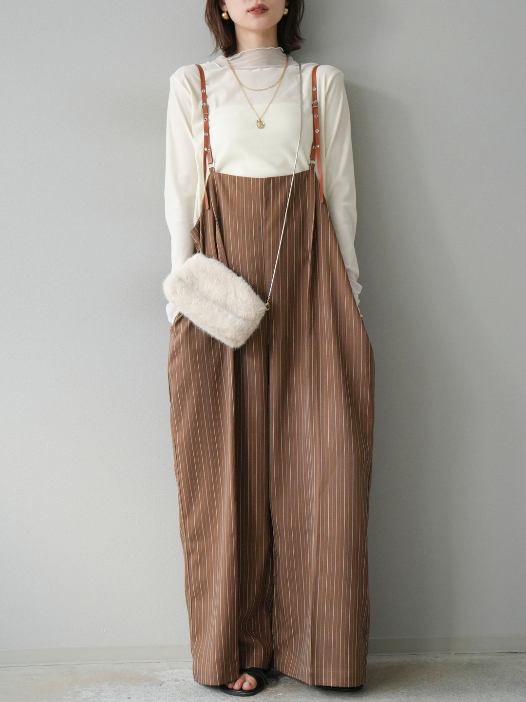 【着回しセット】[SET]ヘリンボーンストライプジレ+シアー切替ベロアトップス+ヘリンボーンストライプサロペット(3set)