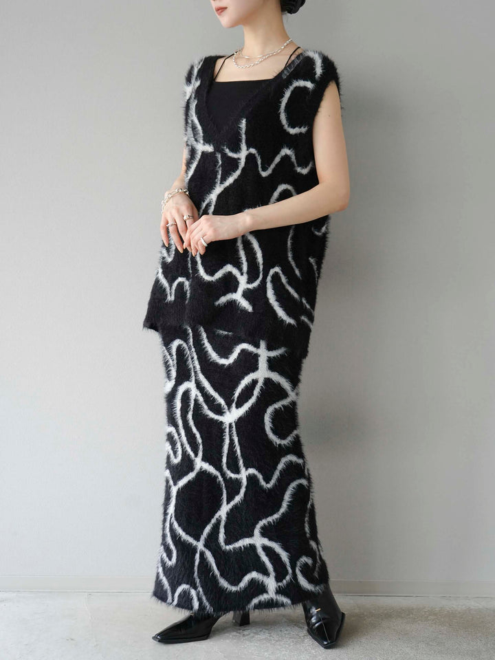 [SET] 線狀毛絨針織背心 + 線狀毛絨針織裙 (2套)