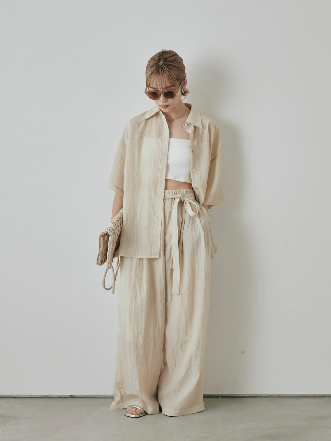 [予約]ナイロンワッシャーイージーパンツ/クリーム