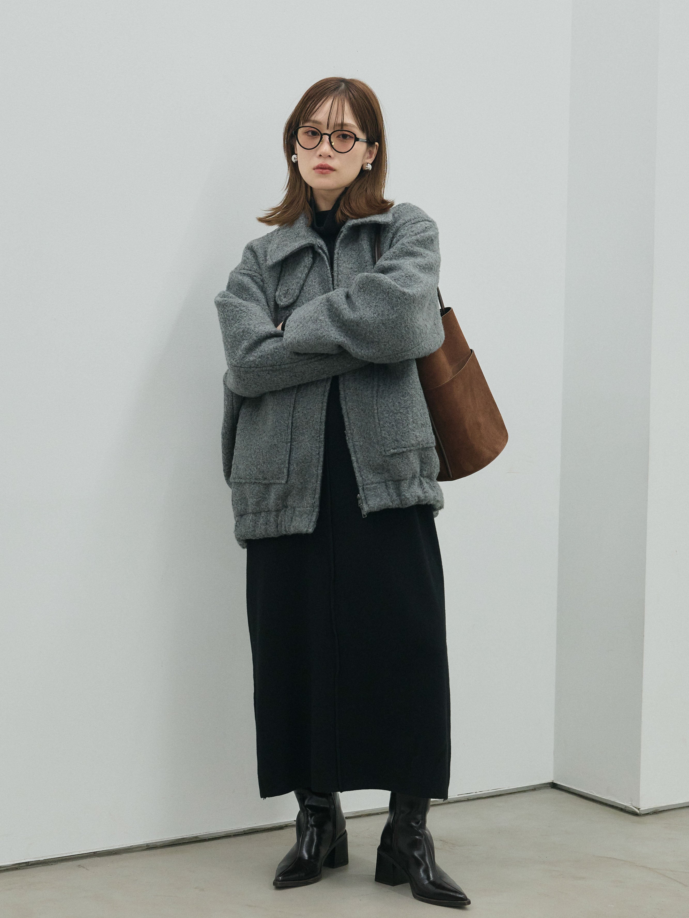 Allure】[SET]ボトルネックルーズニットワンピース+ボトルネックルーズ