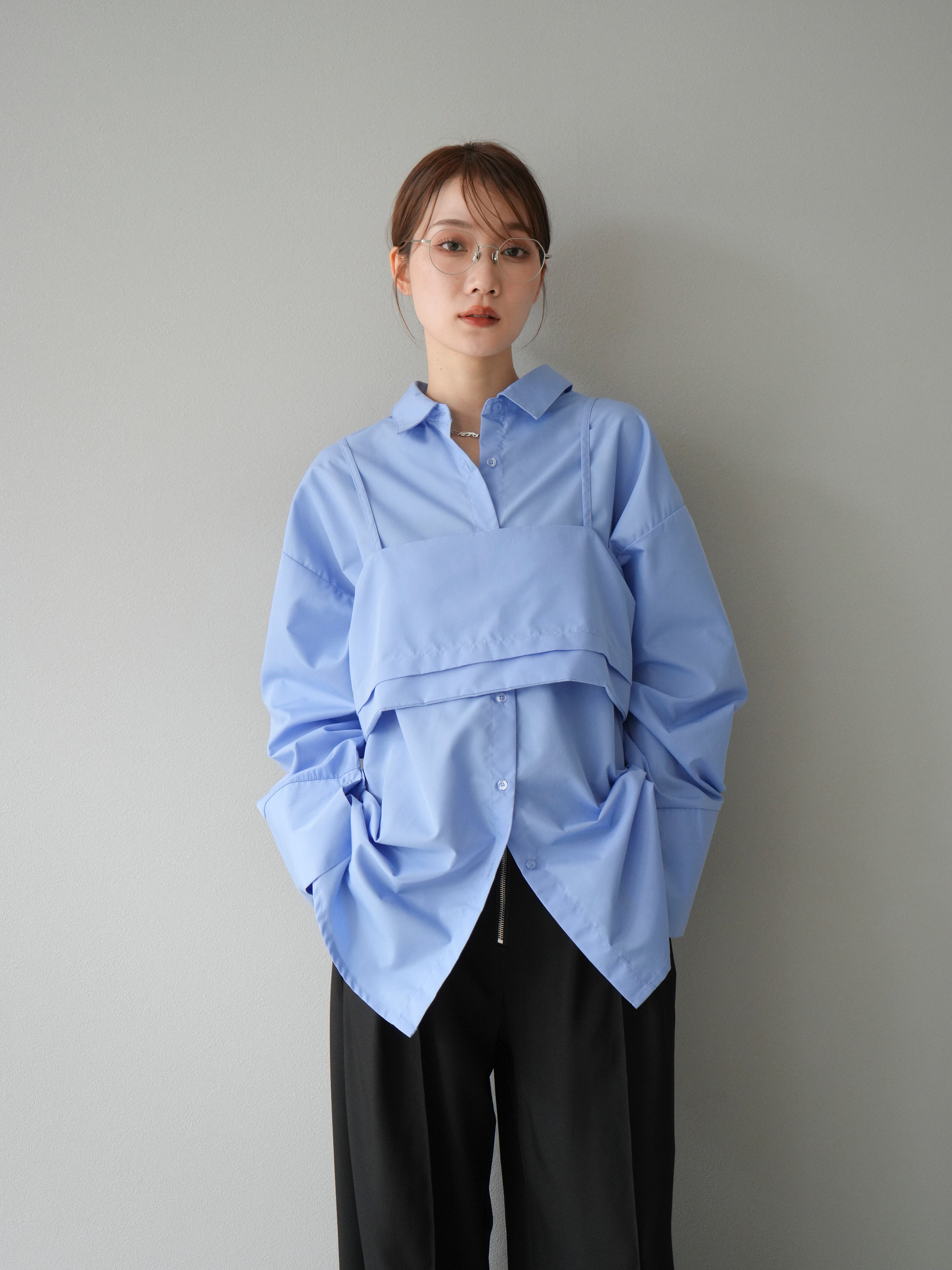 予約]ビスチェ付ブロードオーバーシャツ/ブルー – Lumier