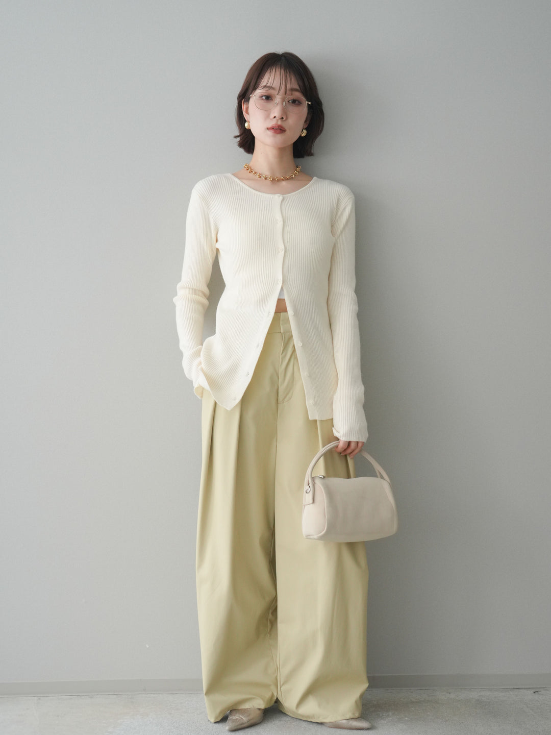 [予約]前後2WAYリブ編みクルーネックカーディガン/ivory