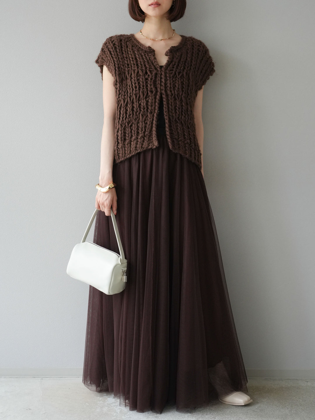 [予約]チュールボリュームスカート/ブラウン
