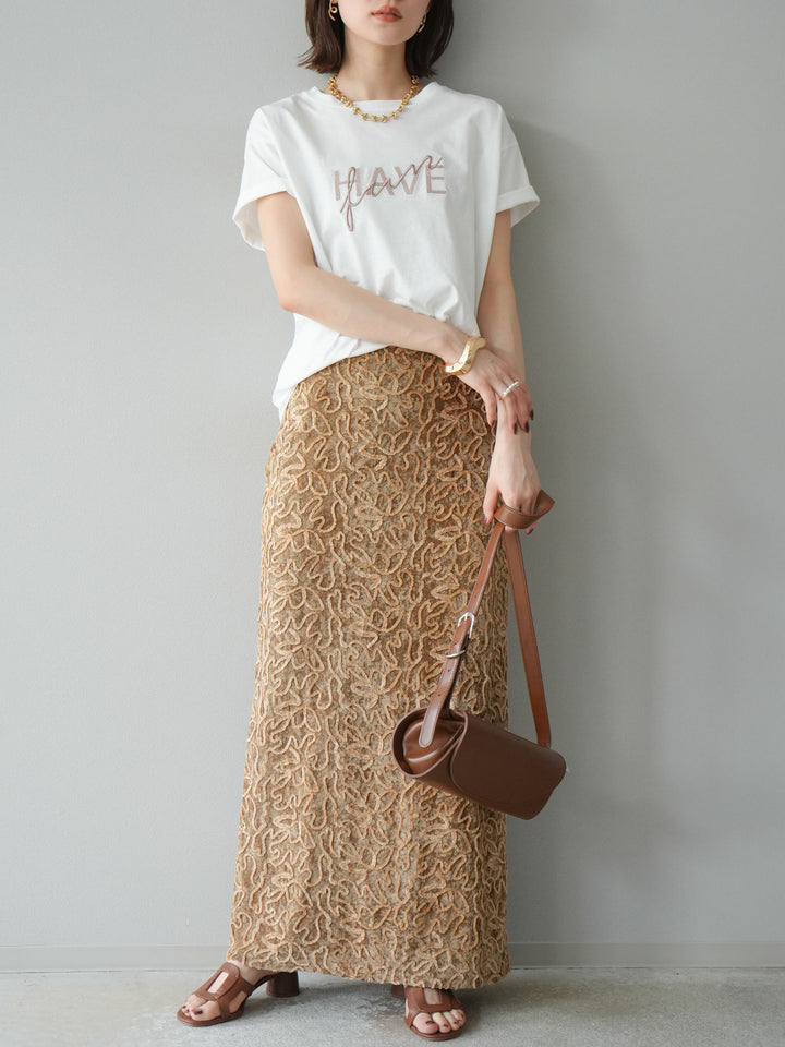 [予約]パイピングフラワーシアーベロアスカート/ベージュ