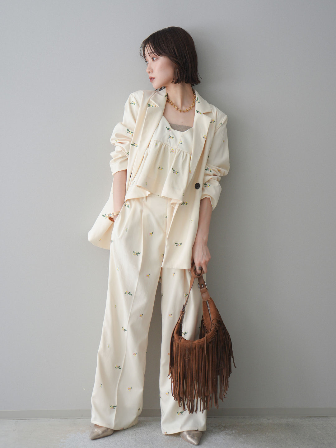 [予約]フラワー刺繍テーラードジャケット/ivory