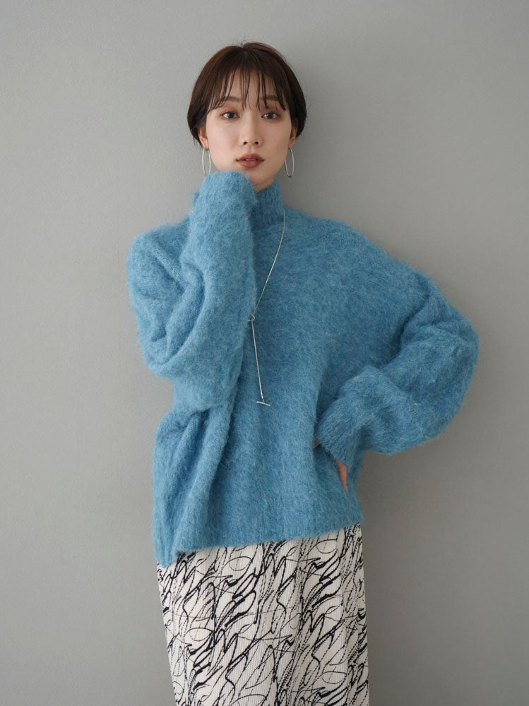 予約]ハイネックウール混モヘアタッチシャギーニットプルオーバー