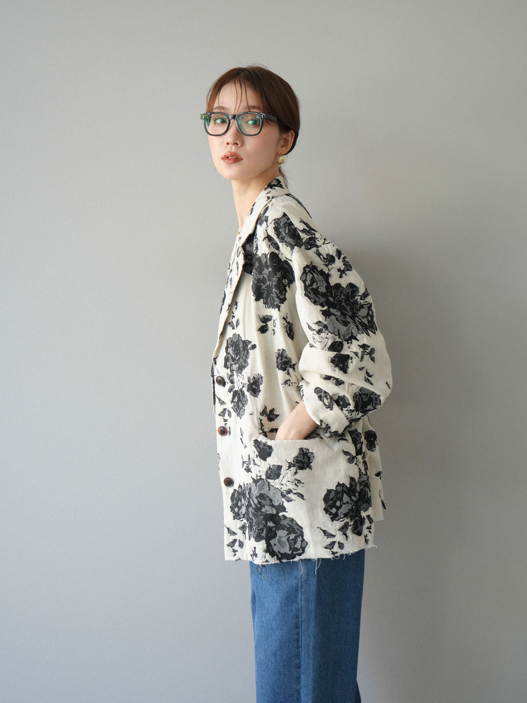 [予約]ジャガードカットオフジャケット/ブラック