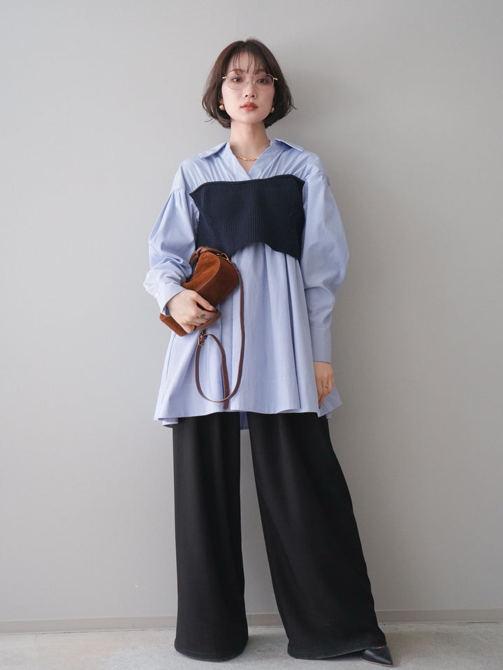 [予約]ニットビスチェドッキングフレアシャツチュニック/stripe