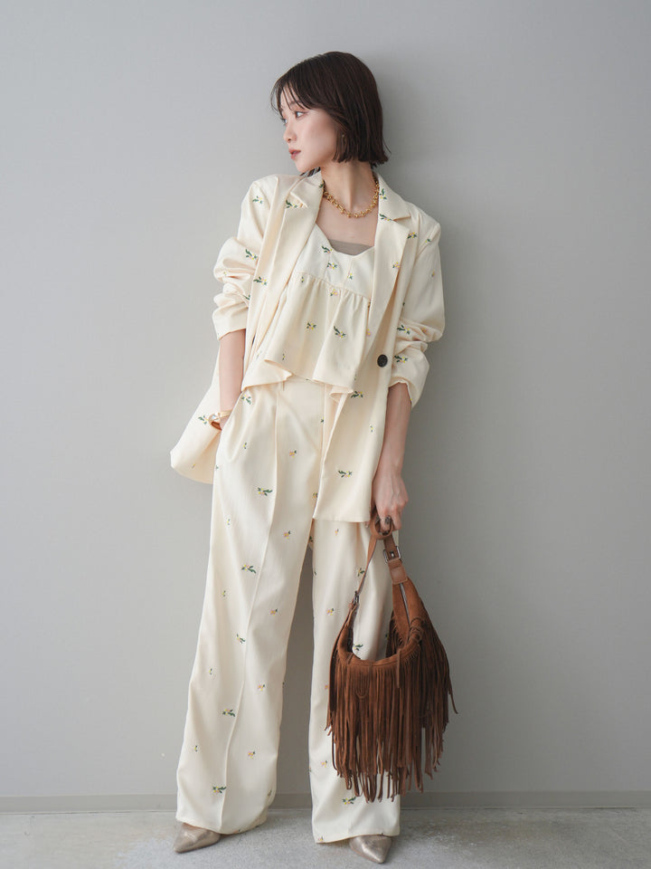 [予約]フラワー刺繍タックパンツ/ivory
