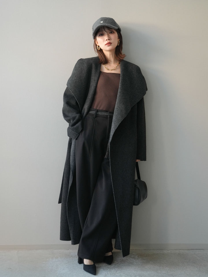 [予約]ベルト付裏起毛センターシームカーブパンツ/black