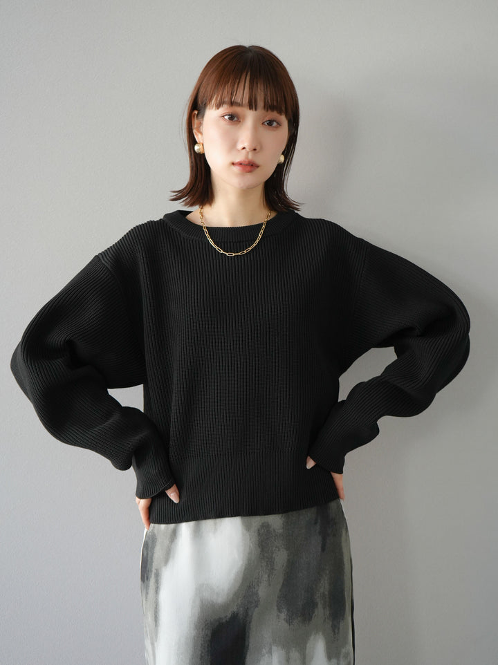 [予約]あぜ編みポリエステルニットプルオーバー/ブラック