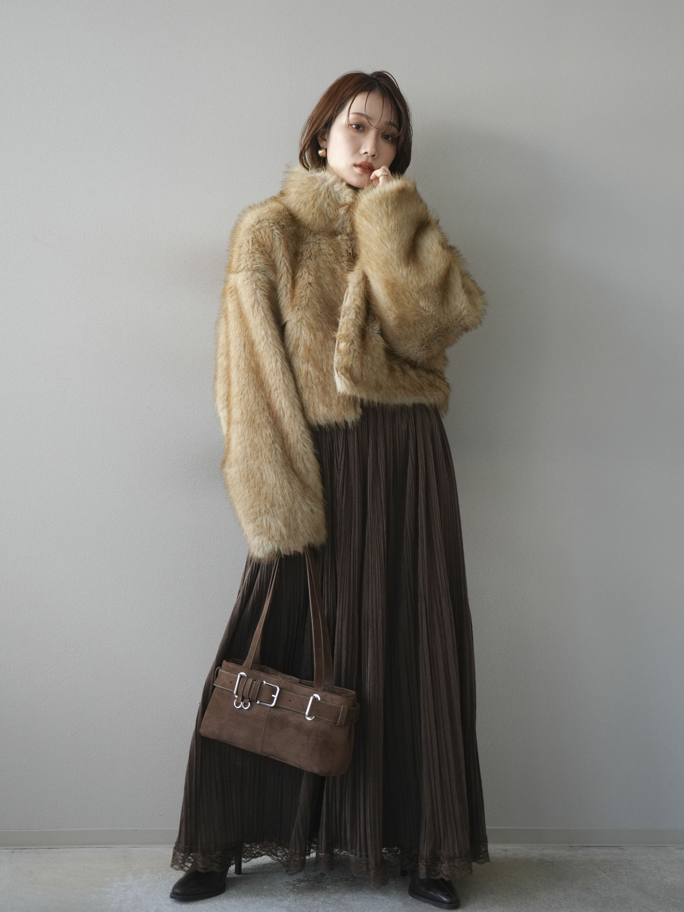 予約]フェイクファーショートZIPジャケット/mix – Lumier