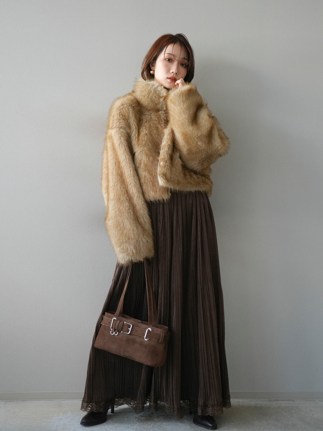 [予約]フェイクファーショートZIPジャケット/mix