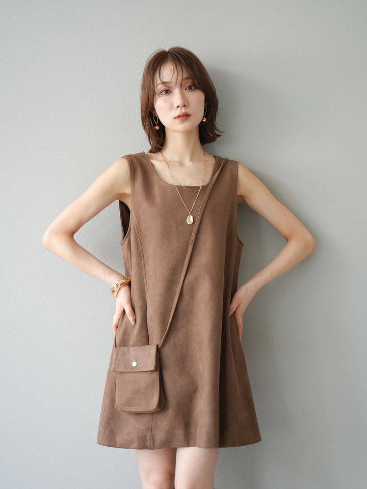 [予約]ショルダーポーチ付スウェードミニワンピース/ブラウン