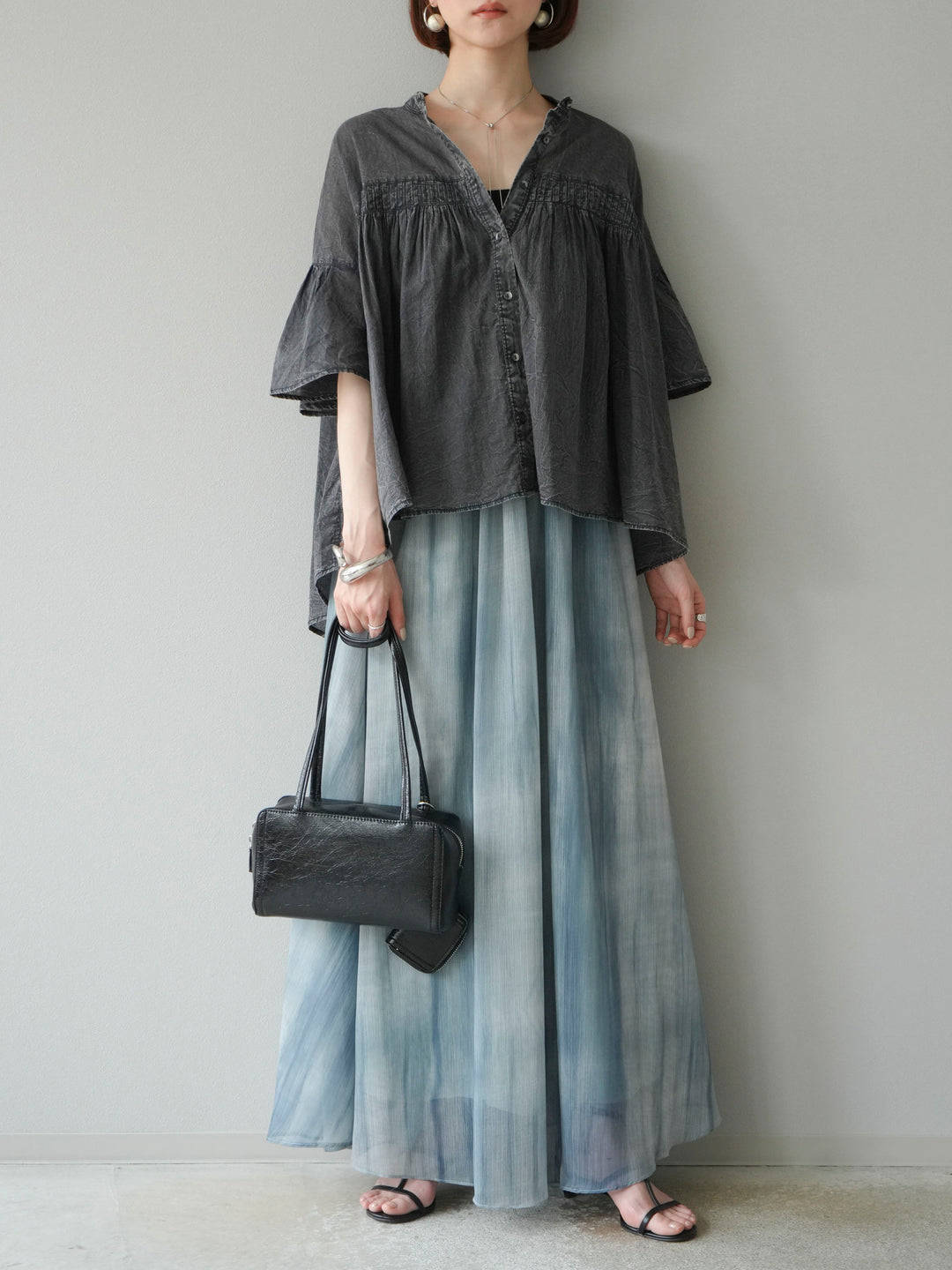 【預購】Nuance 透視喇叭裙/綠色