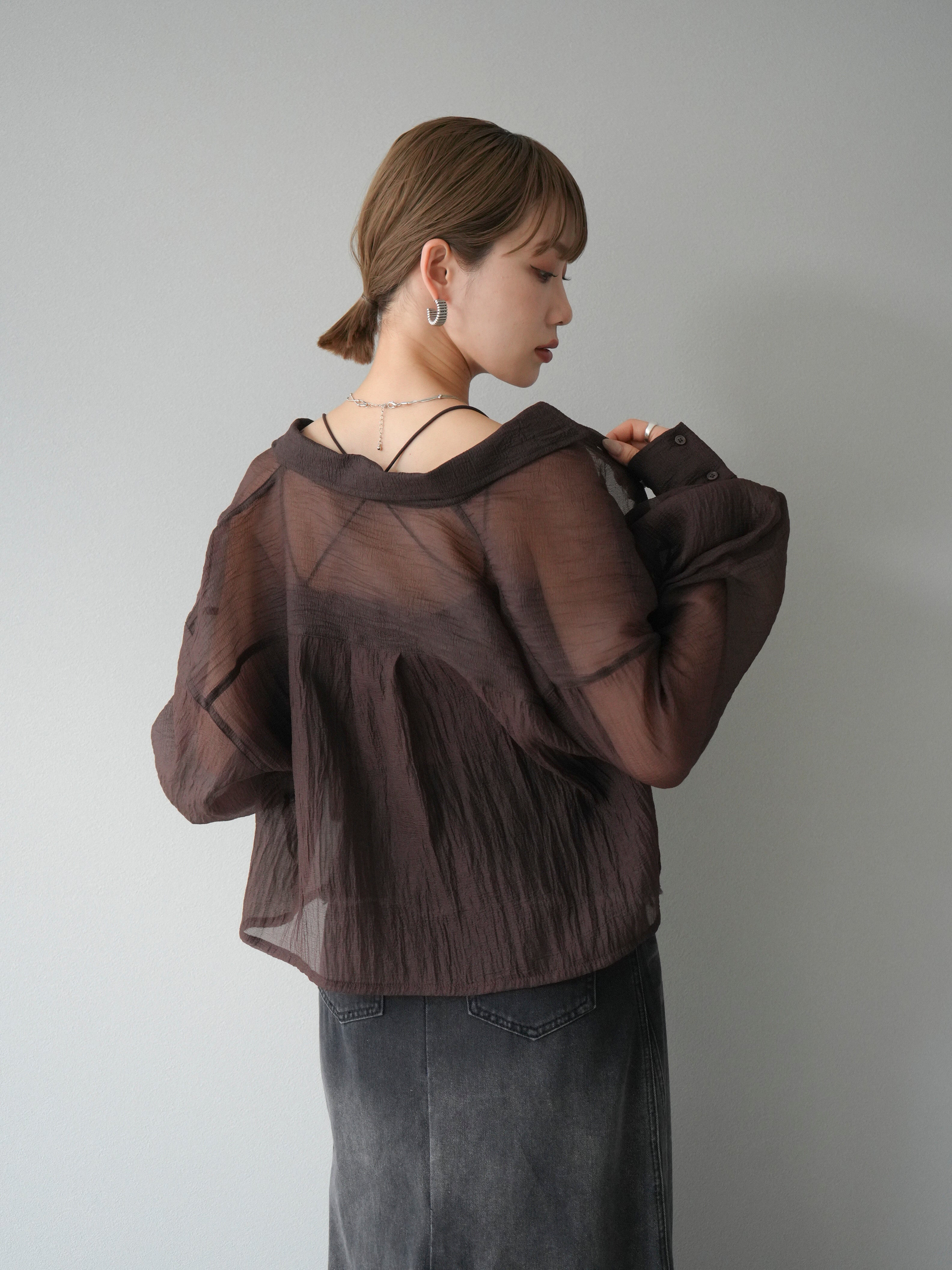 予約]ラメシアーショートシャツ/ブラウン – Lumier