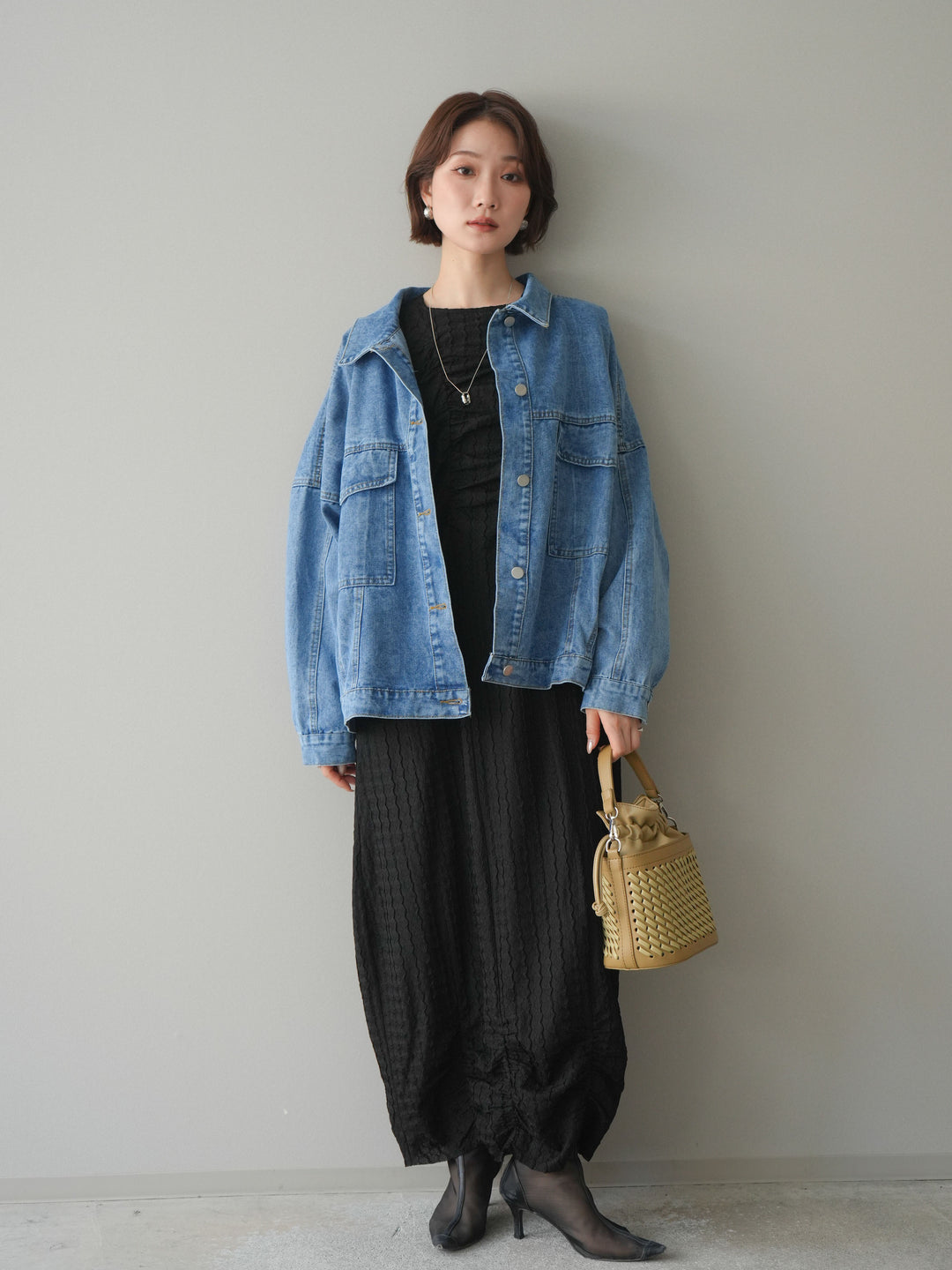 [予約]シャーリングジャガードノースリーブワンピース/black