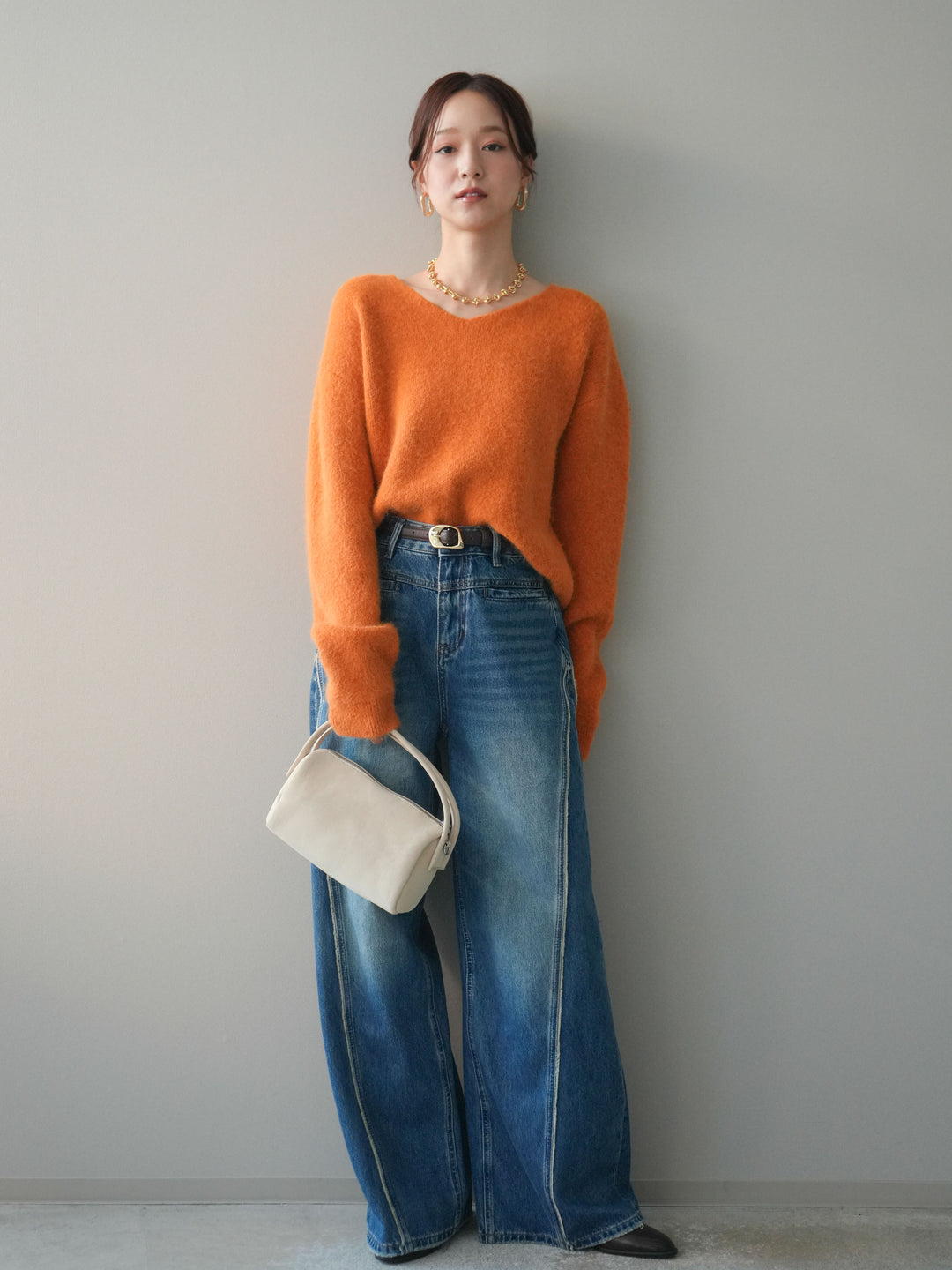 [予約]サイドフリンジワイドデニムパンツ/navy