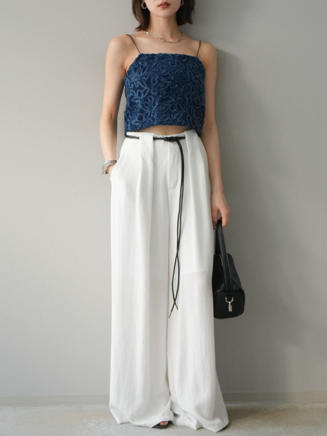 [予約]ロープデザインベルトリネンタッチワイドパンツ/オフ