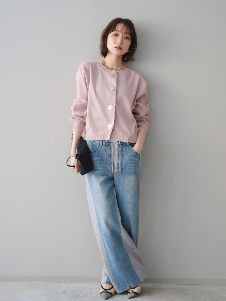 [SET]メタルボタンクルーネックニットカーディガン+選べるアクセセット(2set)