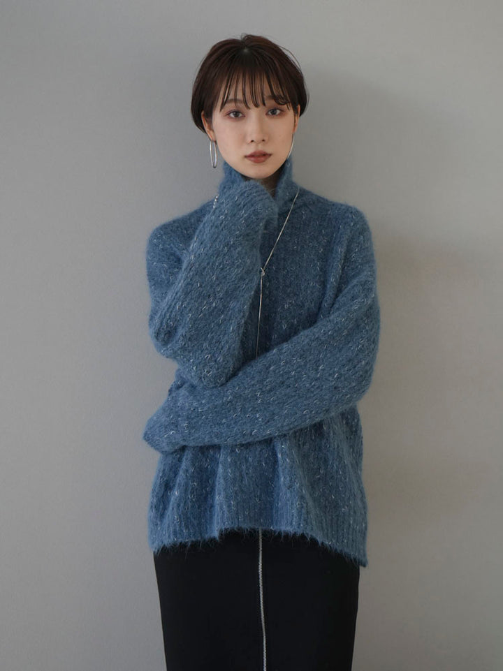 [Pre-order] Mixed yarn high neck knit pullover/blue