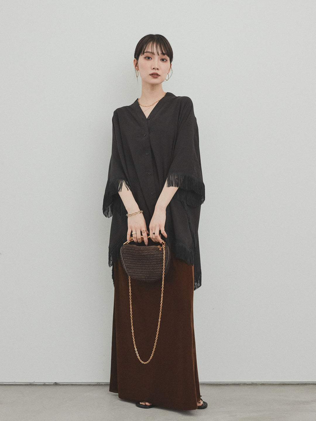 [予約]ベロアナロースカート/モカブラウン