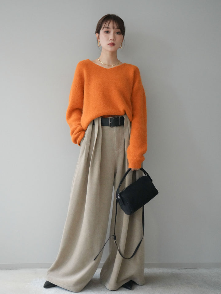 [予約]シュシュ付きアンゴラタッチVネックニットプルオーバー/orange