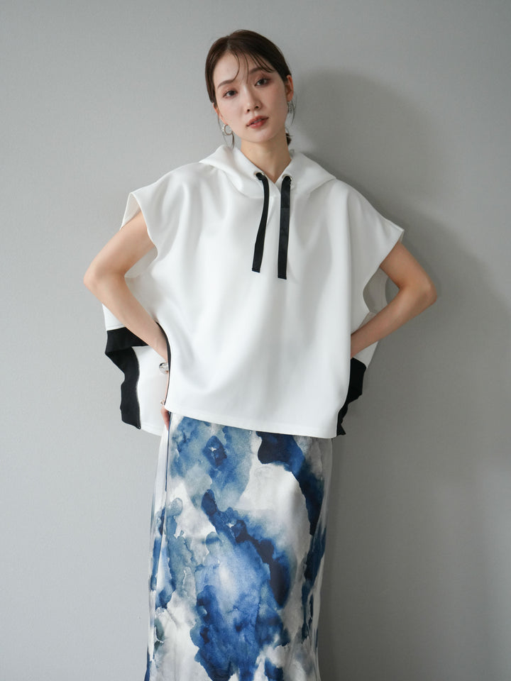 [予約]アシンメトリードルマンバックZIPフーディー/オフホワイト