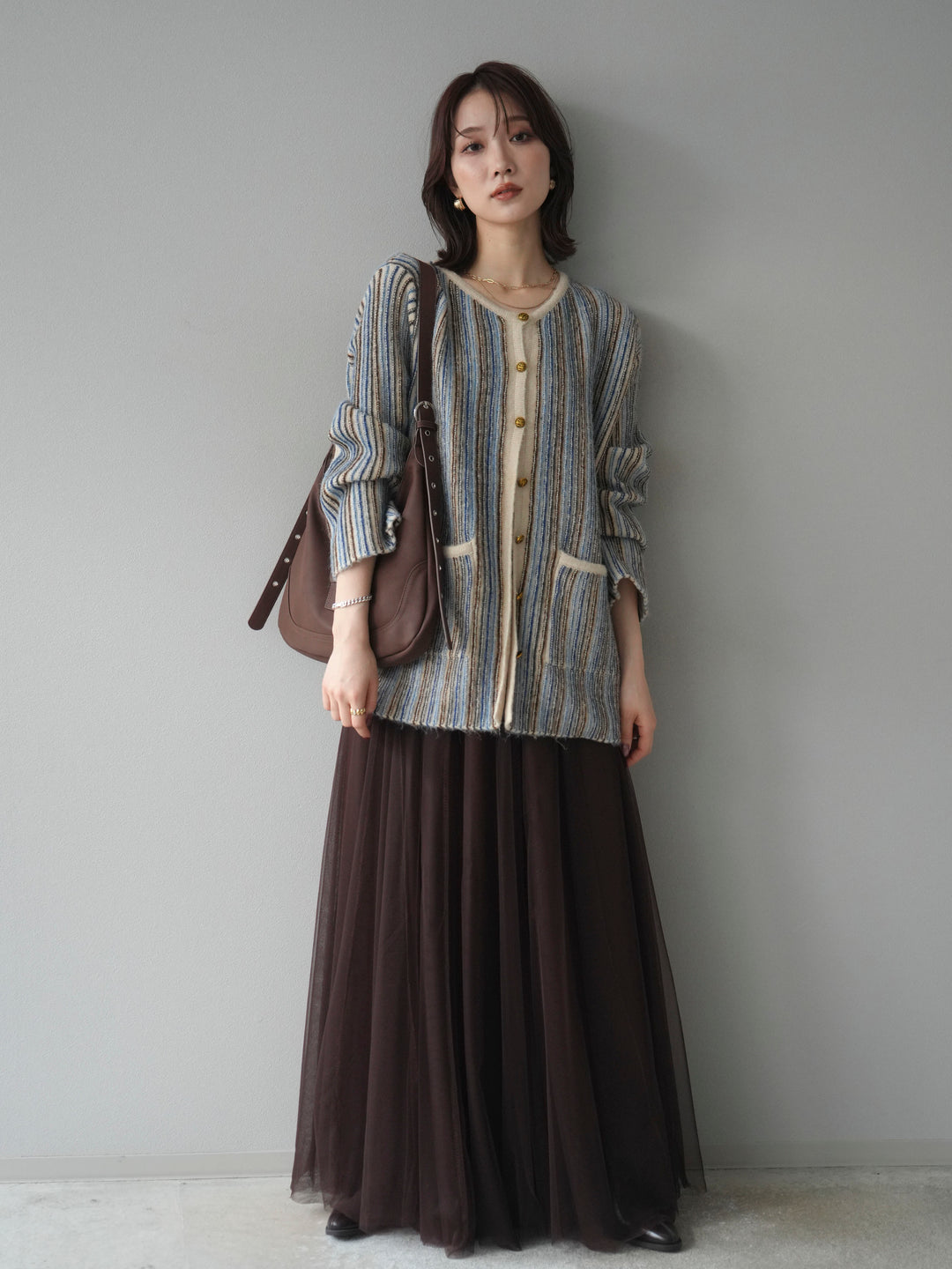 [予約]アンティークボタンストライプニットカーディガン/ivory