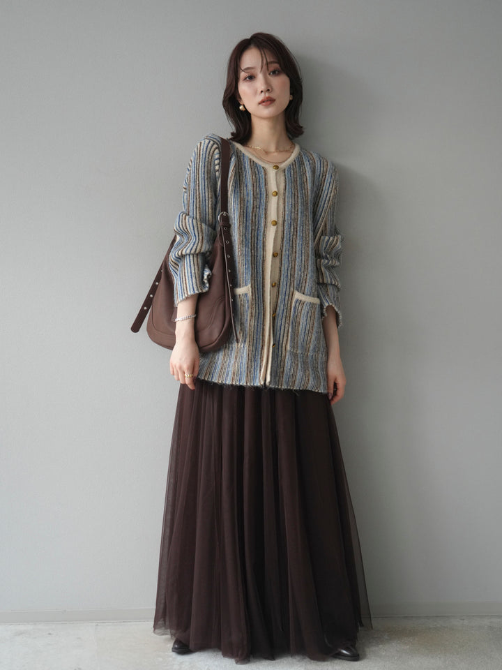 [予約]アンティークボタンストライプニットカーディガン/ivory