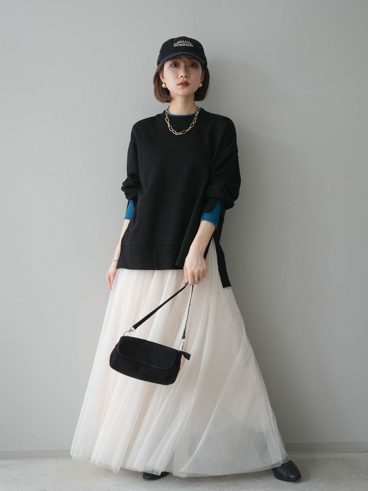 [予約]配色レイヤードデザインスエットプルオーバー/black