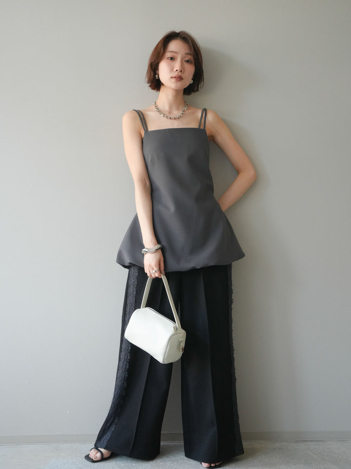 [SET]バックリボンバルーンチュニックキャミ+サイドレースポンチワイドパンツ(2set)