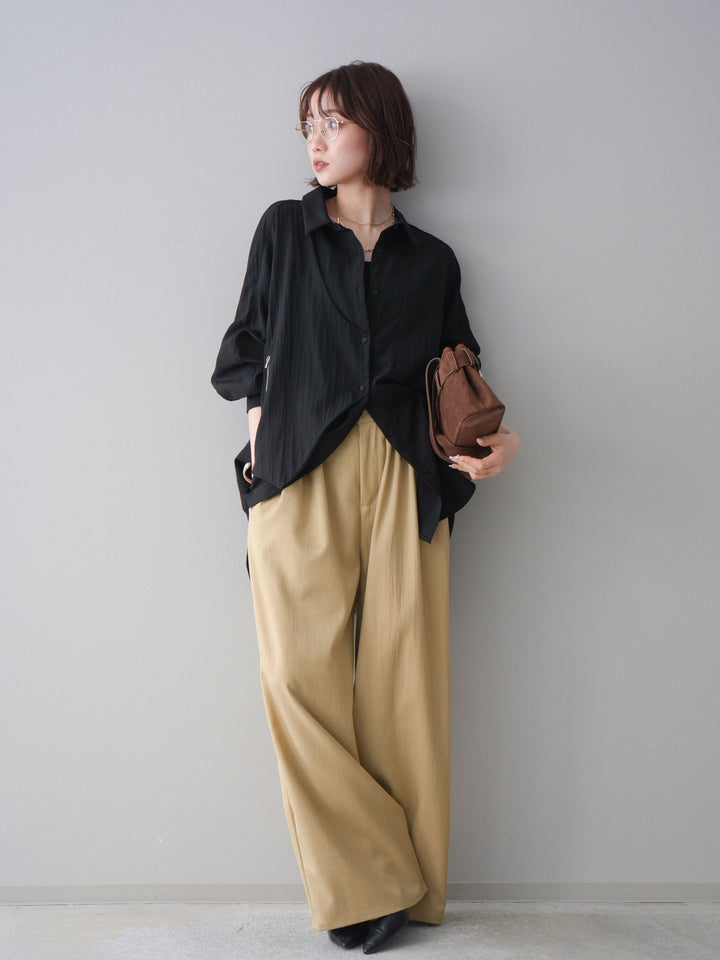 [予約]リブカフスアシンメトリーZIPデザインオーバーシャツ/black